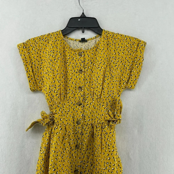 Kiabi Dress Girls Sz 6A Mustard Yellow Full Button-Up Tie Waist Roll Tab Sleeve - Picture 5 of 10